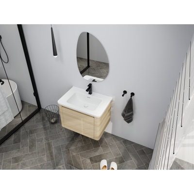 Meuble-lavabo autoportant de 28 pouces avec lavabo intégré, porte à fermeture en douceur et conception en arc