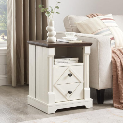 Farmhouse Bedside Table With Charging Station