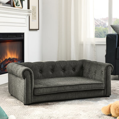 Élégant lit pour animaux de compagnie pour chiens de grande taille et confortable, surélevé, gris foncé