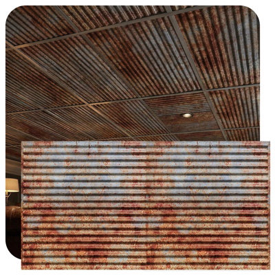 Ridged Metal 24'' L x 48'' W Textured PVC Drop-In Ceiling Tile In Old Tin Roof