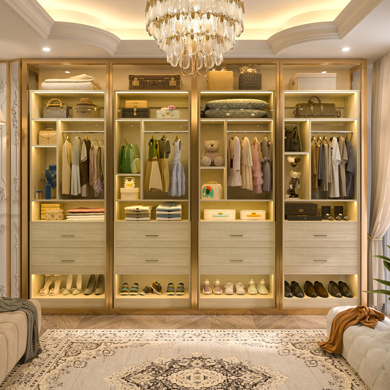 Freestanding Small 24" Closet System With 2 Wood Drawers, White Oak