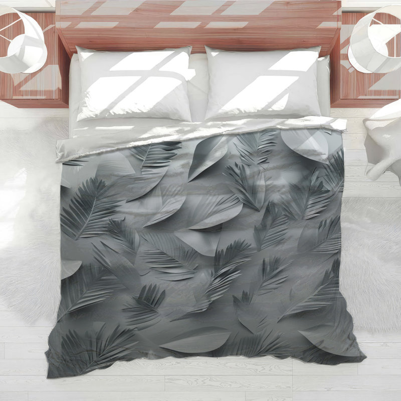 Édredon gris à feuilles de palmier, Très grand lit