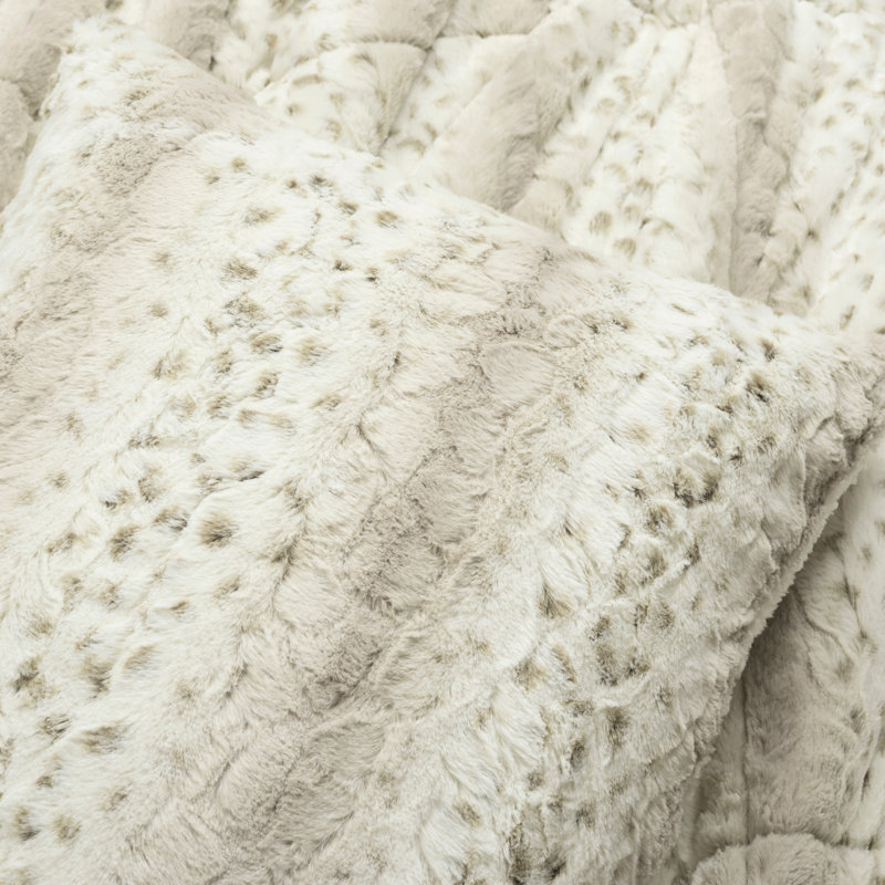 Leopard Faux Fur 3 Piece Comforter Set, Gray, Queen