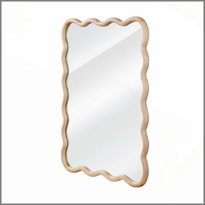 Miroir décoratif rectangulaire en bois massif de 20 po x 30 po couleur bois naturel naturel pour chambre à coucher, salle de bain, salon et entrée