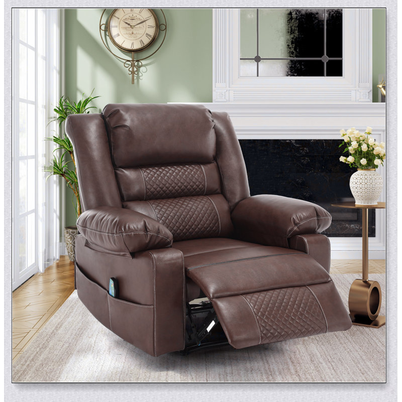 Fauteuil inclinable manuel respirant en cuir avec massage et chauffage pour une détente ultime dans le salon, Brun