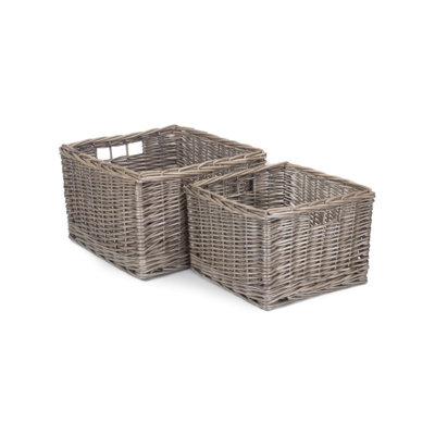 Square Unlined Wicker 2 Piece Storage Basket Set