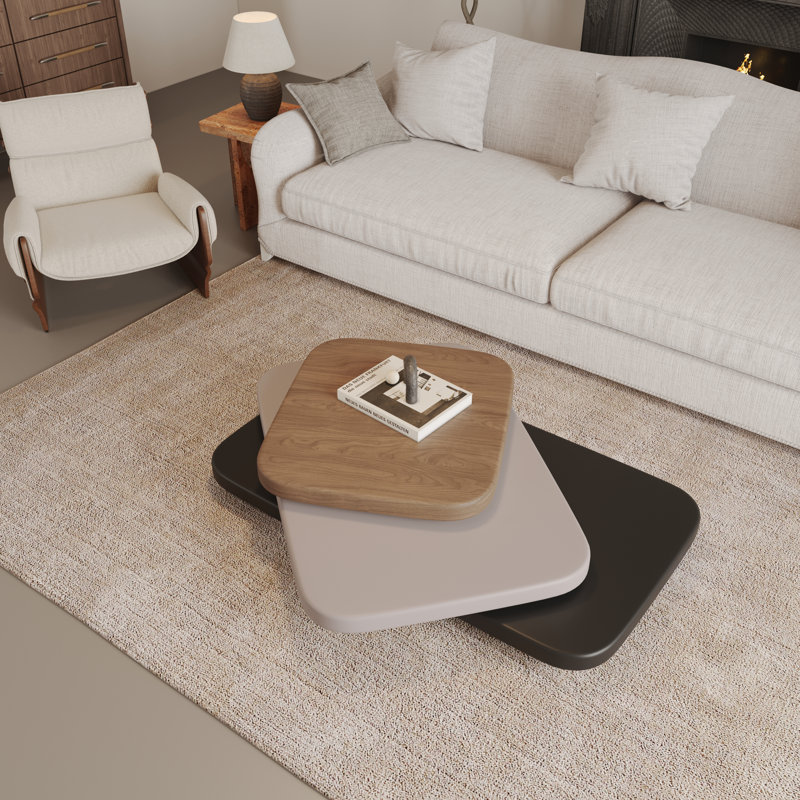 62.99''Modern Solid Wood Coffee Table – Multi-Tier Walnut Design, Mid-Century Style,Full Assembly