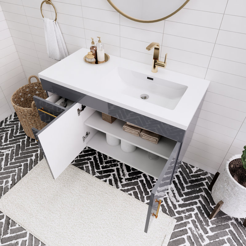 Ensemble de meuble-lavabo simple 42 po Trevarious, Gris brillant