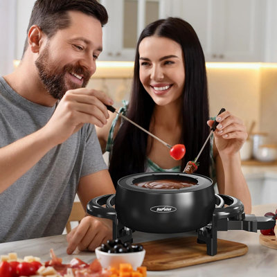 Appareil à fondue électrique de 3 litres pour faire fondre le chocolat et le fromage, avec thermostat réglable et 8 fourchettes de couleurs différentes, 1000 W, antiadhésif, pour desserts, huiles et bouillons.