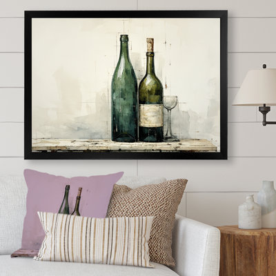 «Green Minimalist Wine Bottles Silhouette I», art mural vin
