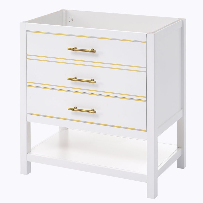 White and Gold Freestanding Single Bathroom Vanity Base
