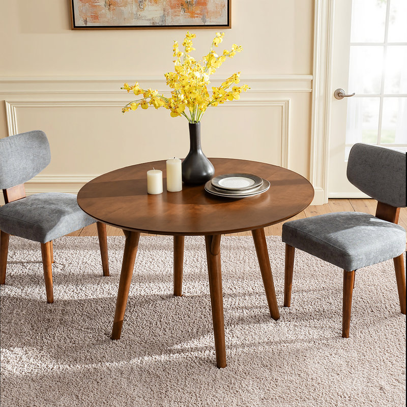 Germa 45" Mid-Century Modern Round Dining Table with Solid Wood Legs, Walnut