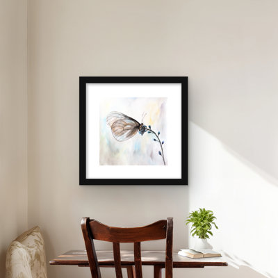 Butterfly on Blue Flowers - Floral Framed Matted Print