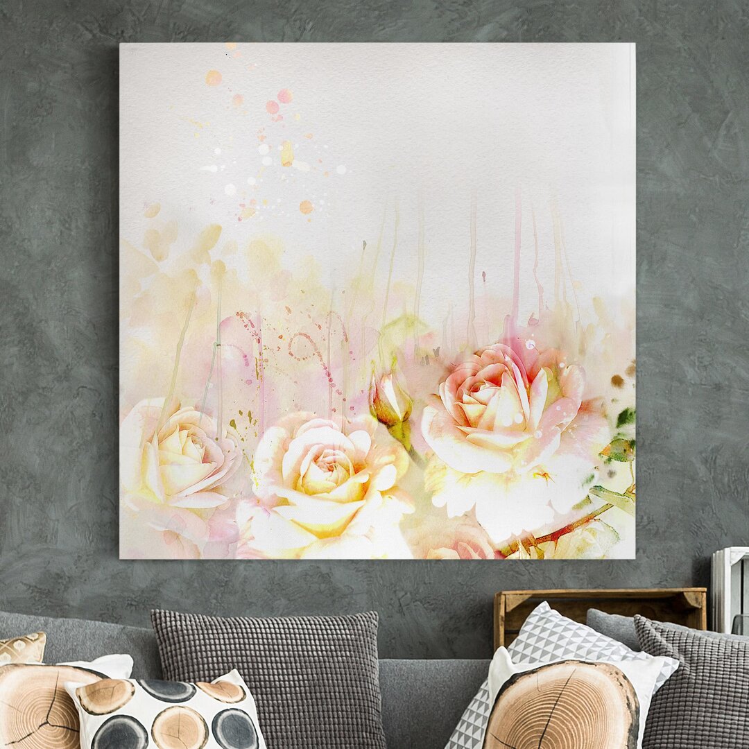 Leinwandbild Aquarell Blumen Rosen