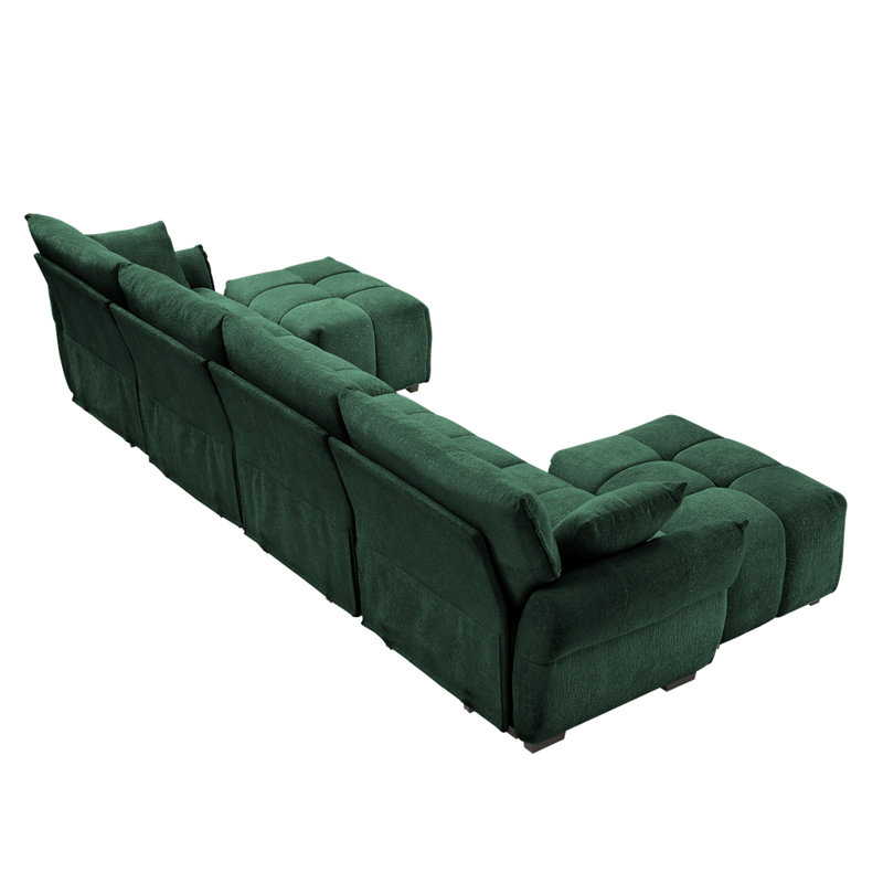 Canapé modulaire ergonomique à quatre places avec 2 repose-pieds, Vert