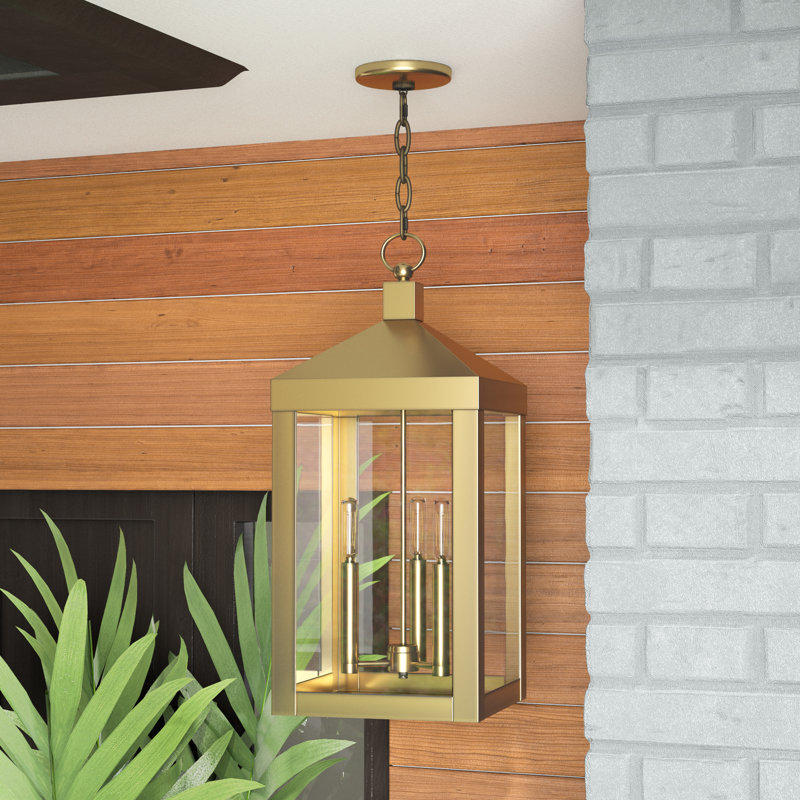 Lanterne suspendue d'extérieur à 3 lumières Inniss, Laiton antique, H 24 po x l 10,5 po x P 10,5 po