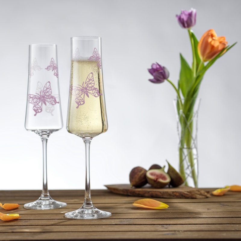 JoyJolt Meadow Butterfly Champagne Flute Glasses, 10oz