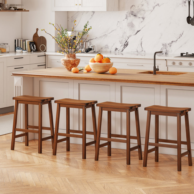 Saddle-Seat Counter Height Stools Set of 4 Backless Barstools w/ Curved Seat, 4