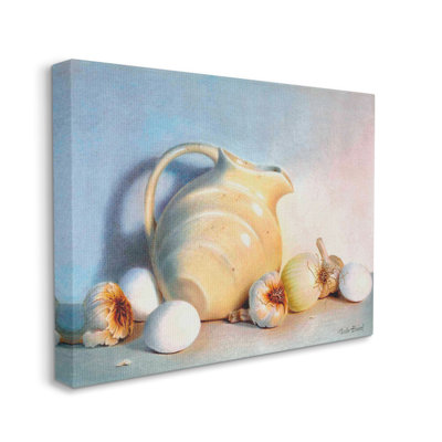 Varied Vegetables Scattered Traditional Still Life Vase by Cecile Baird - Painting on Canvas