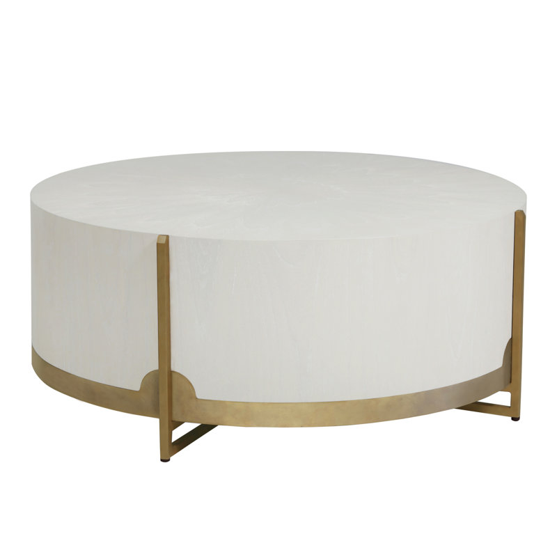 Clifton Drum Coffee Table, White Top/Gold Base