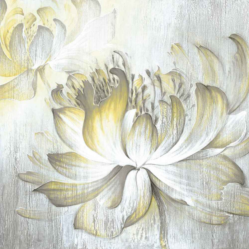 Rustic Yellow And Grey Floral - Wrapped Canvas Painting, 30cm H x 30cm W x 3.8cm D