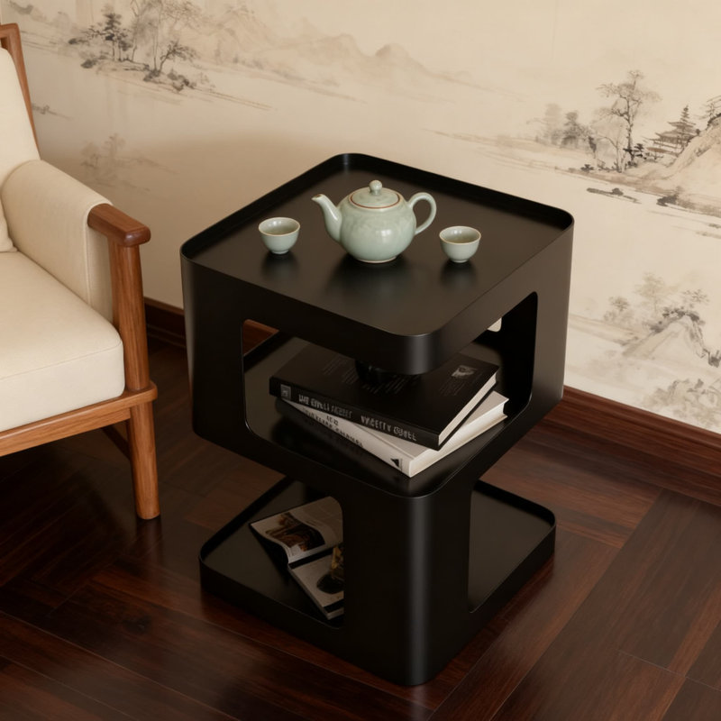 Table d'appoint moderne en métal avec rangement à 3 niveaux, table de bout sans assemblage requise pour le salon, la chambre à coucher, le vestibule et les petits espaces, table d'appoint durable au design unique