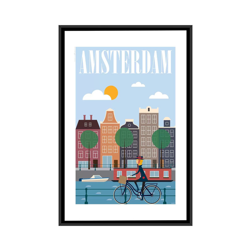 « amsterdam », impression sur toile, H 26 po x l 18 po x P 1,5 po, Toile avec cadre noir, Pas de tapis
