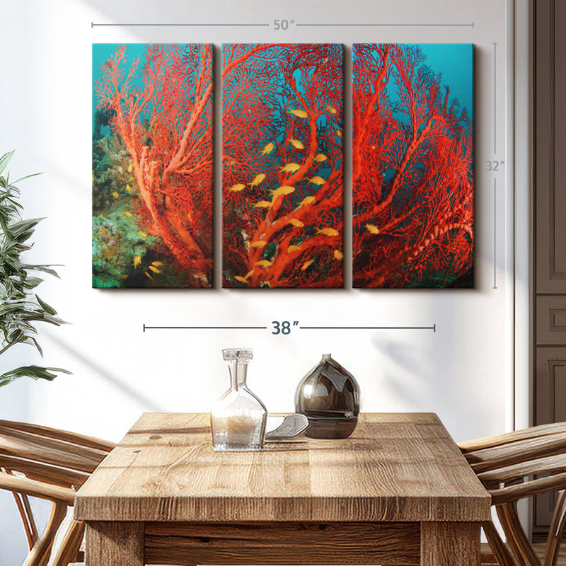 «Corail de feu» 3 pièces, H 32 po x l 50 po 