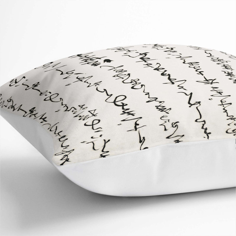 Japanese Calligraphy Script Vol.1 Cushion with Filling, 55cm H x 55cm W x 20cm D, White