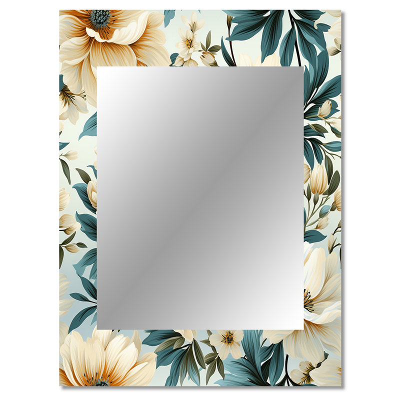 Balmir Sandy Beige And Blue Hydrangea Tranquility - Floral Wall Mirror, Cottage Decorative Mirror, Printed Metal Art