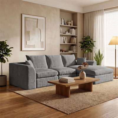 Modular Cloud Couch, L-Shaped 3-Seater with Reversible Chaise, Boneless Memory Foam Corduroy Sofa, 102" Convertible Bed, Living Room Furniture, No Assembly Required