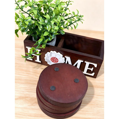Ensemble de sous-verres en bois, lot de 4 sous-verres ronds avec boîte de rangement pour la maison, enseignes saisonnières interchangeables