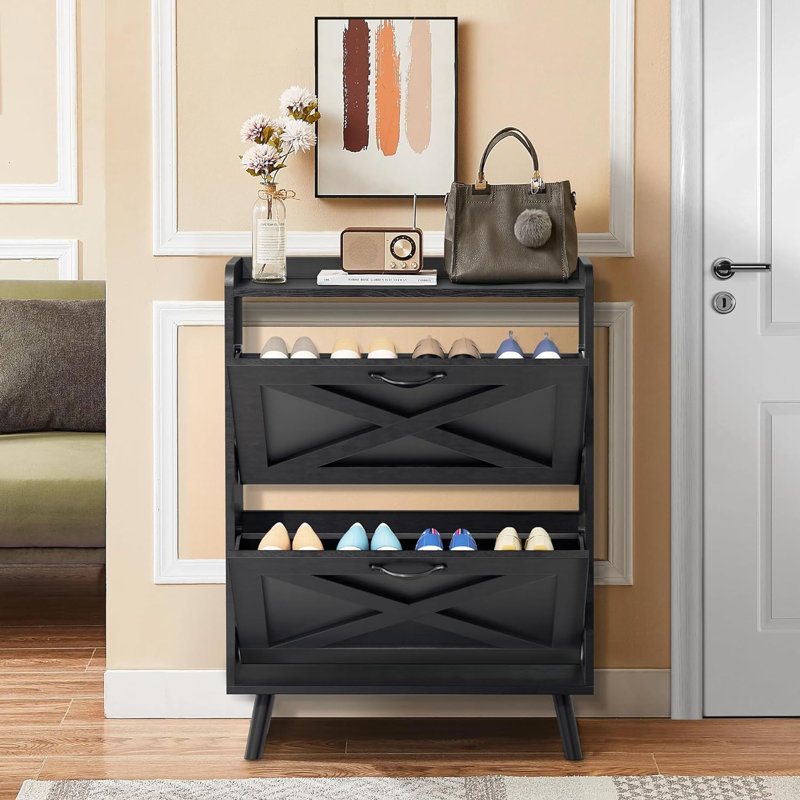 8 Pair Flip Down Shoe Storage, Black