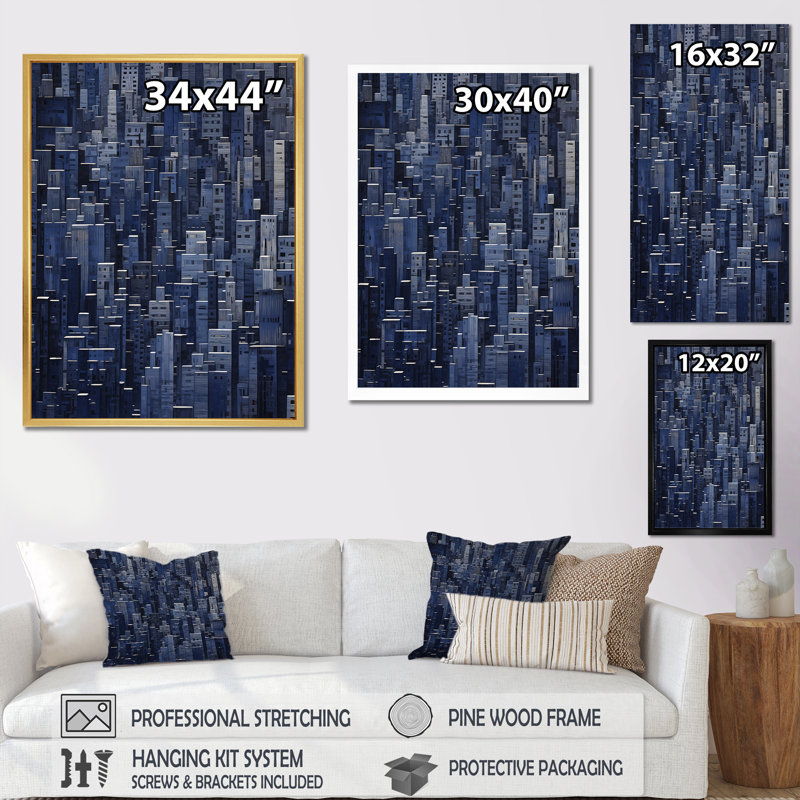 Paysage urbain Indigo Infinity Skyscraper, Toile tendue, H 20 po x l 12 po x P 1 po