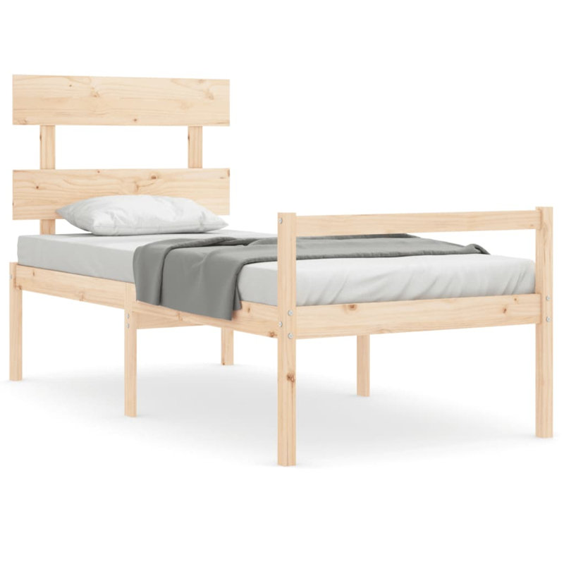 Bed Frame with Headboard, Brown, Single (3')