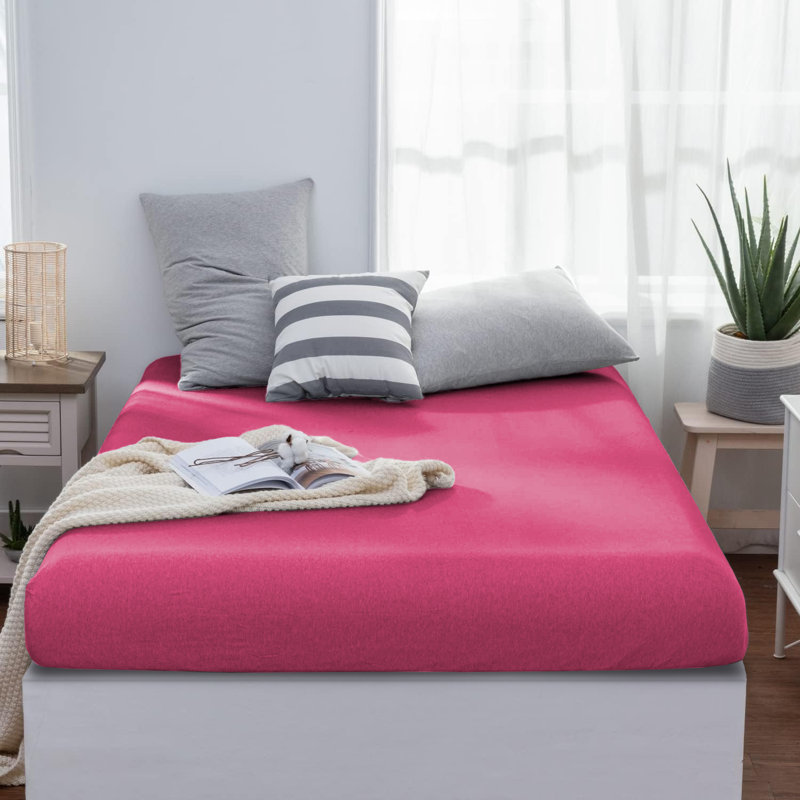 Jersey Knit Fitted Sheet, Double (4'6), Pink
