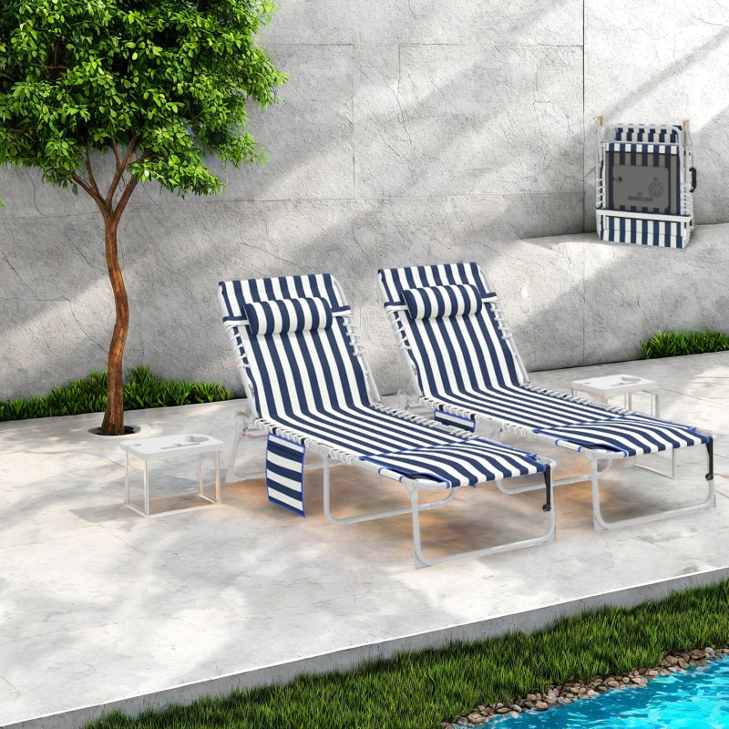 Ensemble de chaises longues spacieuses en acier, conception pliable moderne pour le confort