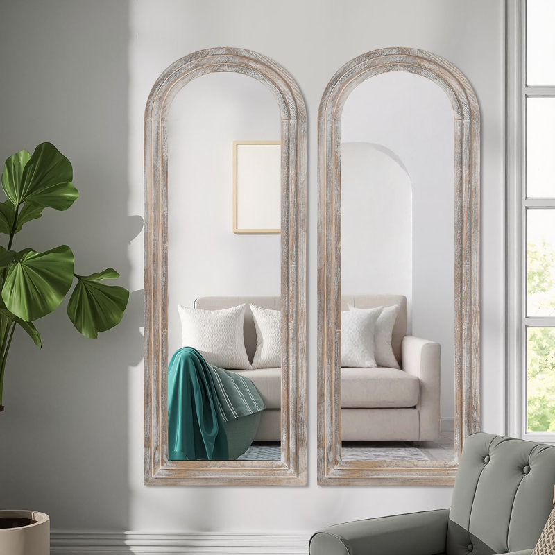 Ensemble de 2 miroirs muraux en bois massif Farmhouse Arch, Blanc, H 1 po x l 64 po x P 1 po