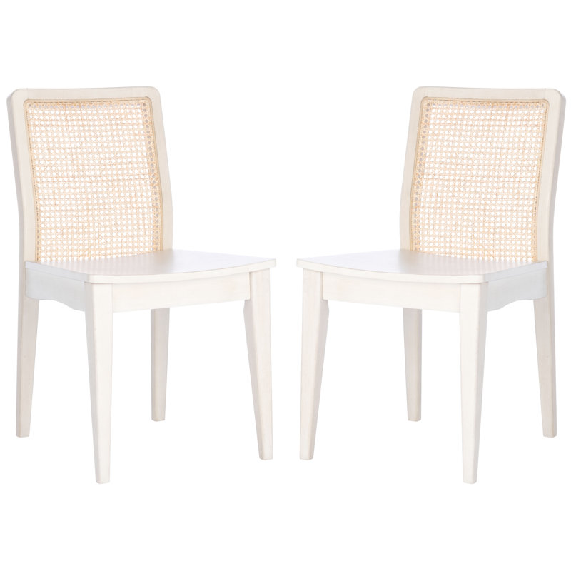 Montclair 18.46''H Side Chair Set of 2 – Coastal Dining Chairs with Rattan Back and Rich Wood Finish, White/Natural