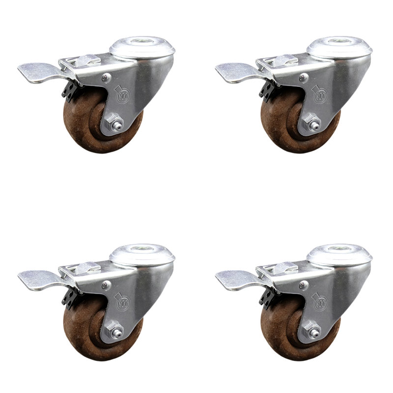 4 Pieces High Temp Glass Filled Nylon Bolt Hole Caster Brake Set with Total Lock