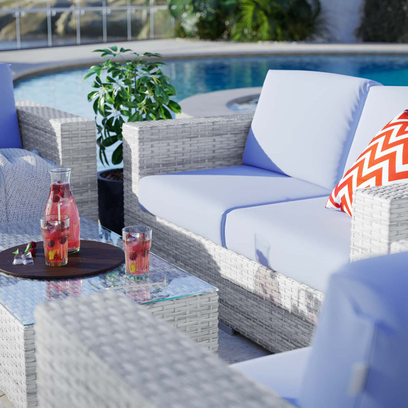 Ensemble de patio extérieur 4 pièces Convene, Bleu clair