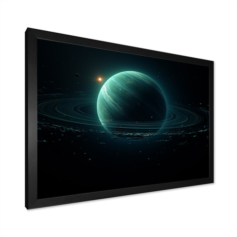 " Emerald Enceladus Outer Space ", Black Single Picture Frame, 16" H x 32" W x 1" D