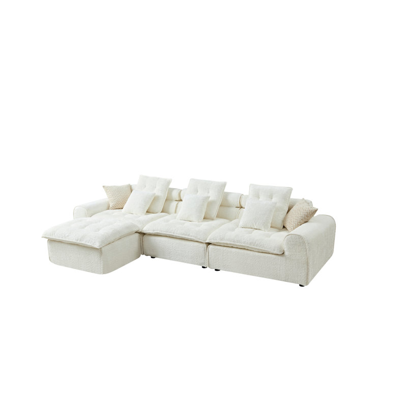 Canapé d'angle en boucle bouclé surdimensionné à assise profonde, 129,8 pouces, blanc, forme L moderne, Blanc