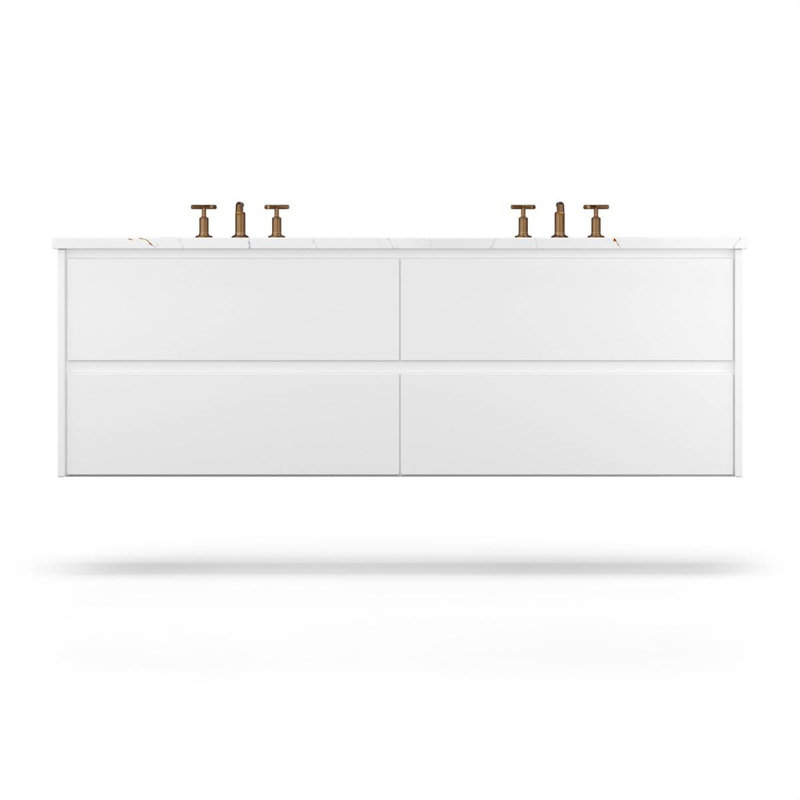 Gilded Double Drawer Bath Floating Vanity, Pure White, 60"