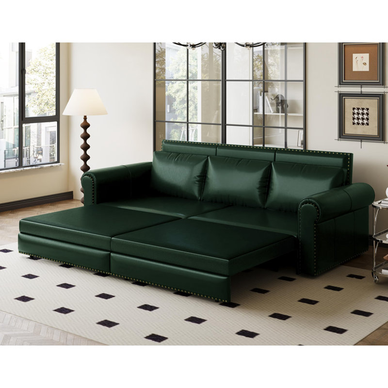 Canapé-lit Chesterfield 3 en 1 en similicuir convertible avec garniture cloutée et accoudoirs roulés, multifonctionnel pour le salon et la chambre à coucher