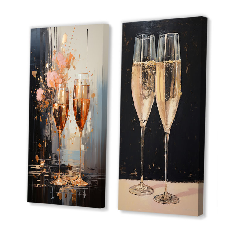 Champagne Chords Symetry - Champagne, ensemble de 2 reproductions d'art mural, Toile tendue, H 28 po x l 25 po