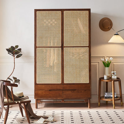 Simple Retro Solid Wood Rattan Wardrobe