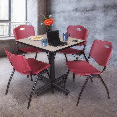 Nicklos Square X-Base Breakroom Table, 4 M Stack Chairs