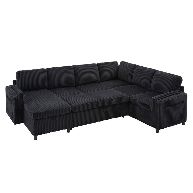 Canapé-lit convertible Canapé-lit modulaire de 111 po avec canapé USB, Noir