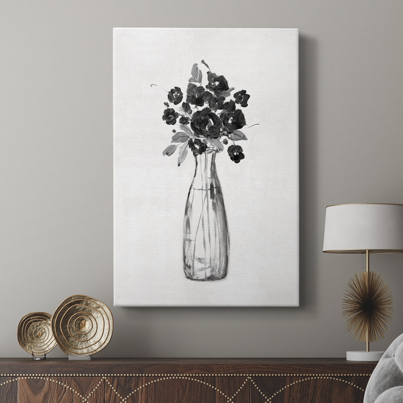 Motif floral noir et blanc sophistiqué II - Cavas enveloppés de galerie, H 36 po x l 24 po